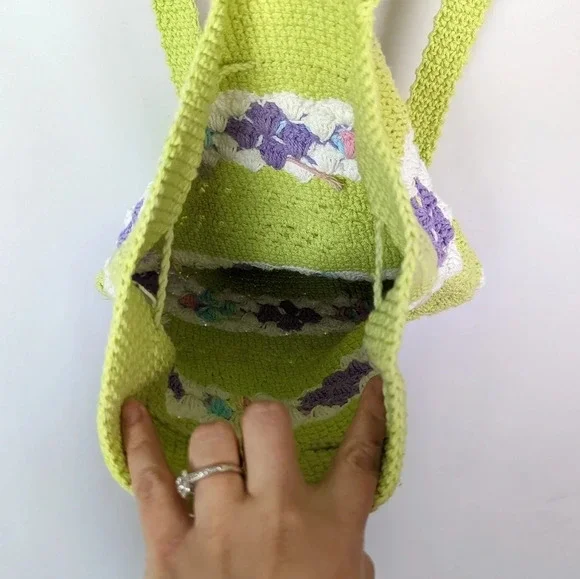 Handmade Crochet Knit Mini Backpack Bag Colorful Floral Bohemian Hippie 70s - Picture 9 of 11